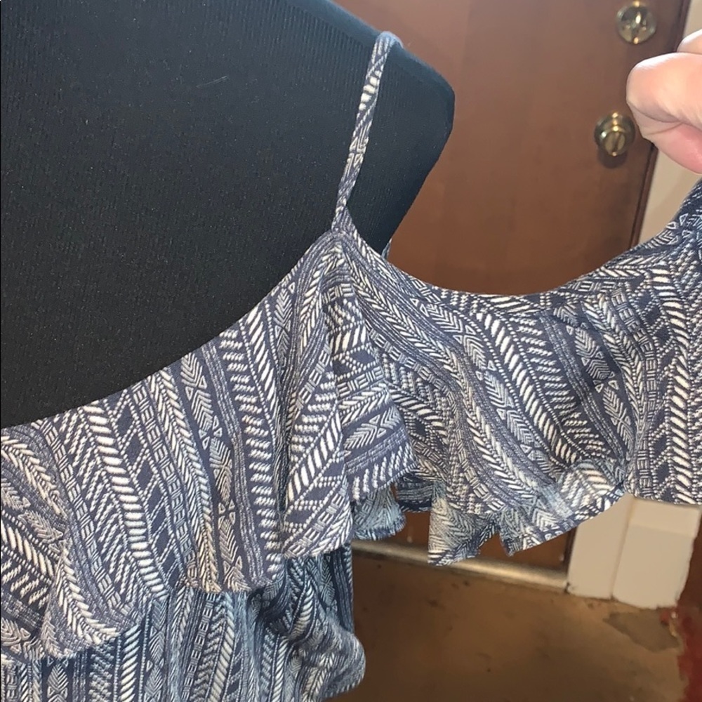 Rewind, blue striped challis shorts romper - Picture 3 of 7